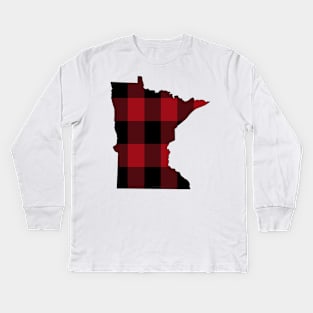 Minnesota in Red Plaid Kids Long Sleeve T-Shirt